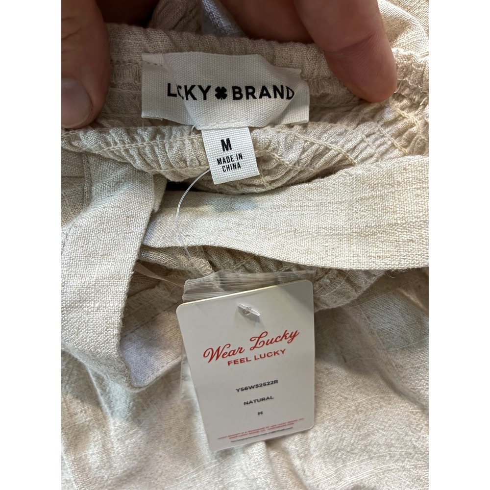 Lucky Brand Womens Beige Linen Blend Button Front Tiered Maxi Dress Cottage SZ M - Picture 9 of 9